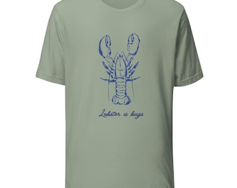 ロブスターは虫だ 面白いシーフードTシャツ | 青いロブスターのグラフィックTシャツ | 皮肉な海のシャツ | 食通へのギフト | コテージコアの海の生き物シャツ