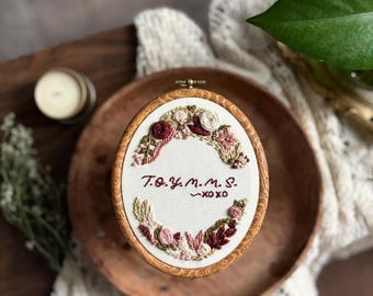 Oval Hand-Stitched Personalized Embroidery Hoop with Floral Design