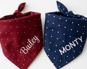 Personalized Embroidered Dog Bandana, Custom Name, Cotton, Tie-On, XS–XL