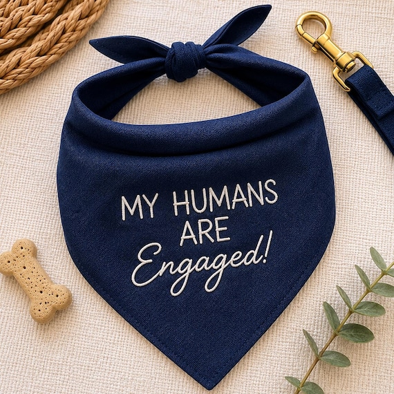 Engagement Dog Bandana, Custom Embroidered Proposal Announcement, Personalized Save the Date Pet Scarf
