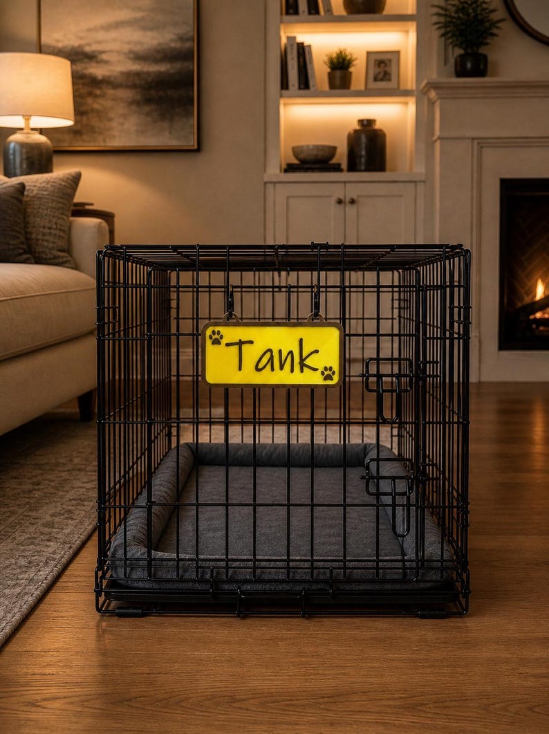 Personalized Dog Crate Sign, Custom Pet Kennel Name Plate, Cage Tag ...