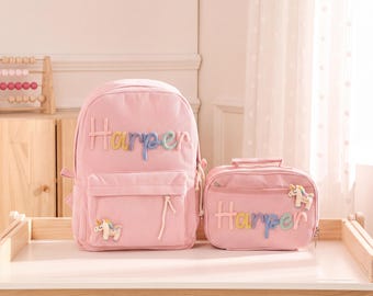 Personalized Corduroy Backpack and Lunch Bag Set – Custom Name School Bag for Kids, Back to School Gift