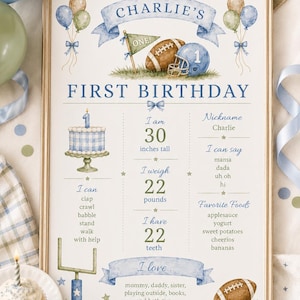 Editable First Down Birthday Milestone Sign Template | Football First Birthday Party Board | Digital Download