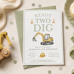 Editable Ready Two Dig Birthday Invitation Template | Construction 2nd Birthday Party | Digital Download