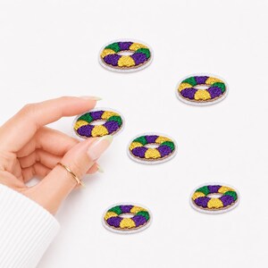 Mini King Cake Iron-On Patches, Mardi Gras Embroidered DIY Accessories, Tote Bag, Appliqué (Set of 10)