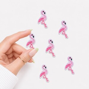 Mini Pink Flamingo Iron-On Patches, Embroidered DIY Accessories, Tote Bag, Appliqué (Set of 10)