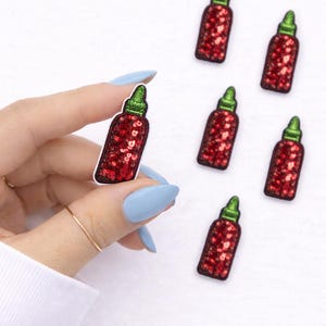 Mini Sriracha Hot Sauce Iron-On Patches, Embroidered DIY Accessories (Set of 10)