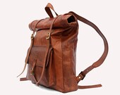 Leather Roll Top Backpack / Rucksack - Vintage Retro Looking