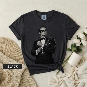 Frankenstein Monster T Shirt, Tuxedo Horror Tee, Classic Monster Groom Graphic, Gothic Halloween Gift, Retro Horror Comfort Colors Tee
