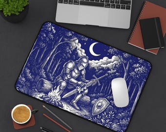 Tapete de escritorio Caballero junto a la fogata FANTASÍA / Armadura medieval Noche en el bosque