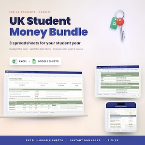 UK Student Money Bundle | Freshers Budget Planner, House Share Bills Splitter, Accommodation Compare & Move-In (Excel, Google Sheets)