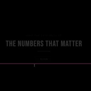 Op de afbeelding: Donkere achtergrond met de tekst "WHAT THE DATA TELLS US" boven "THE NUMBERS THAT MATTER". Een dunne paarse lijn staat onderaan met het woord "BEGIN" eronder. De tekst is in een schreefloze lettertype.