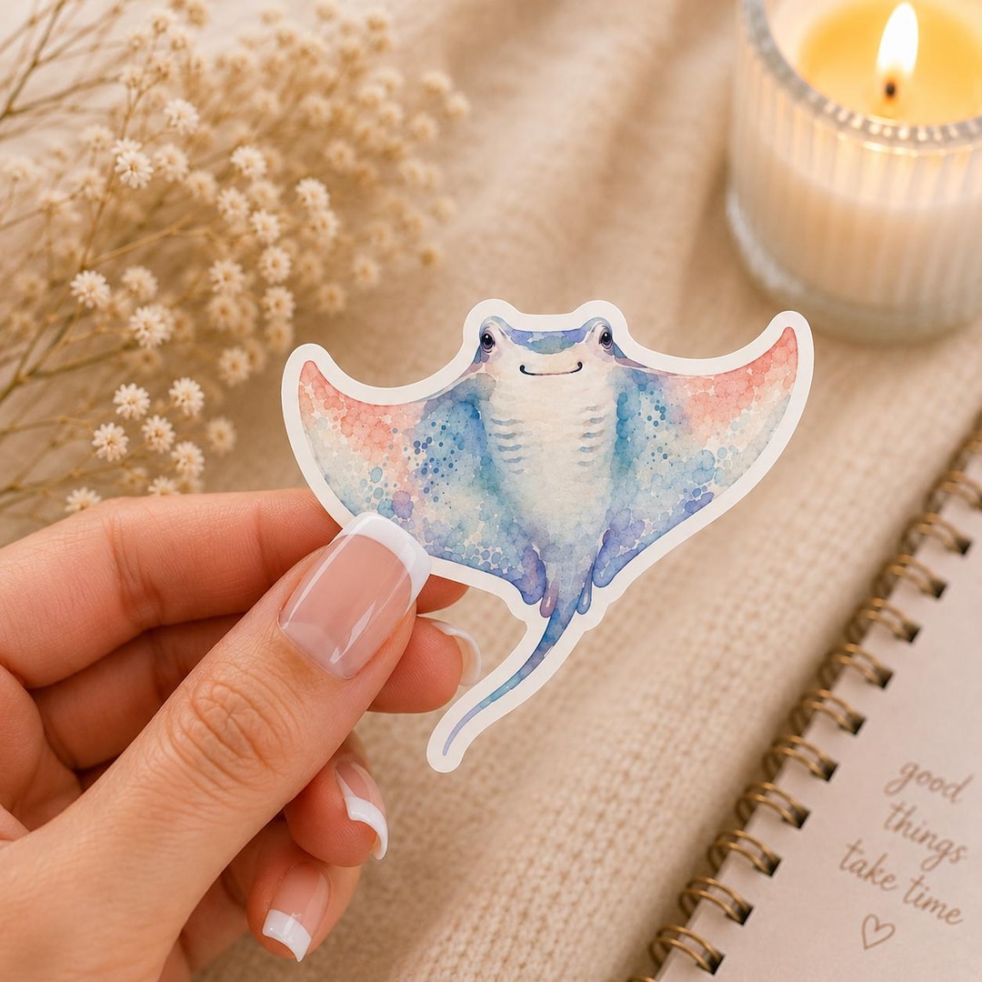 Watercolor Manta Ray Sticker | Ocean Marine Decal (kiss-cut) - Etsy