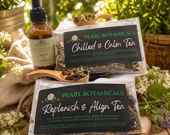 Organic Relax Tincture & Calming Tea Bundle – Ashwagandha, Chamomile, Lavender