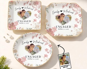 Engagement Gift Jewelry Dish Custom Photo Trinket Dish Personalized Couple Plate Bride To Be Gift Bridal Shower Gift Engagement Keepsake
