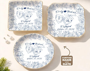 Personalized Engagement Ring Dish Custom Name Jewelry Dish Bride To Be Gift Wedding Keepsake Trinket Tray