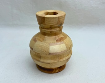 Jarrón de madera hecho a mano con cuchillo Jack Rowswell – Fabricado con palos de hockey rotos y madera laminada – Pequeño jarrón rústico de madera vintage