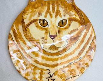 Plato de cerámica con cara de gato de Cats by Nina / Bandeja para baratijas – Decoración de gato atigrado naranja pintado a mano – Regalo de estilo vintage para amantes de los gatos