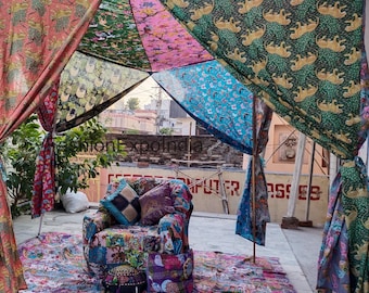Cotton Animal And Floral Printed bed canopy - Ethnic Indian bedroom decor -colourful patchwork bad hanging hippies romantic home and bedroom