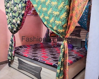 Cotton Multi Printed bed canopy - Ethnic Indian bedroom decor -colourful patchwork bad hanging hippies romantic home and bedroom