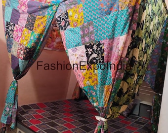 Cotton Front Patchwork Canopy . Colorful Magical Bed Canopy for Boho Bedrooms, Meditation Corners or Kids Play Tent