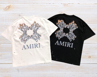 Amiri Style Flame Cross Graphic Tee Streetwear Shirt