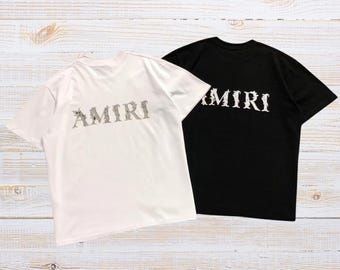 AMIRI Inspired Gothic Logo T-Shirt Unisex Streetwear Graphic Tee Black White