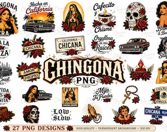 Chingona PNG Bundle | 27 Retro Chicana Clipart Designs (Digital Download)