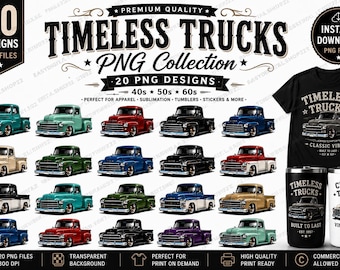 Vintage Trucks PNG Collection | Retro Pickup Truck Designs (Digital Download)