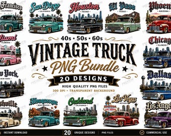 Vintage Truck PNG Bundle | Retro Pickup Designs (40s-60s) (Digital Download)