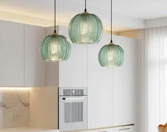 Nordic Green Leaf Glass Pendant Light, Modern Hanging Lamp, Iron Finish, Botanical Décor