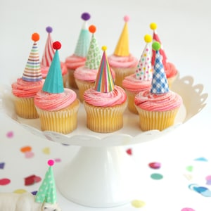 Cupcake and Cake Toppers, Mini Party Hats, Bright Colors