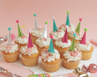 NEW Cupcake and Cake Toppers, Mini Party Hats, Metallic Unicorn Party Colors