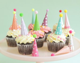 Cupcake and Cake Toppers, Mini Party Hats, Pastel / Pretty  Colors