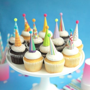 Cupcake and Cake Toppers, Mini Party Hats, Bright Colors