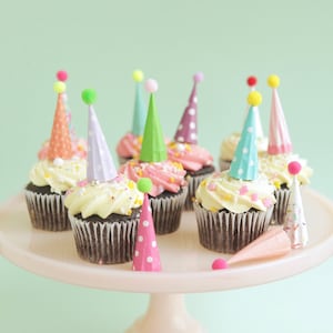 Cupcake and Cake Toppers, Mini Party Hats, Pastel / Pretty  Colors