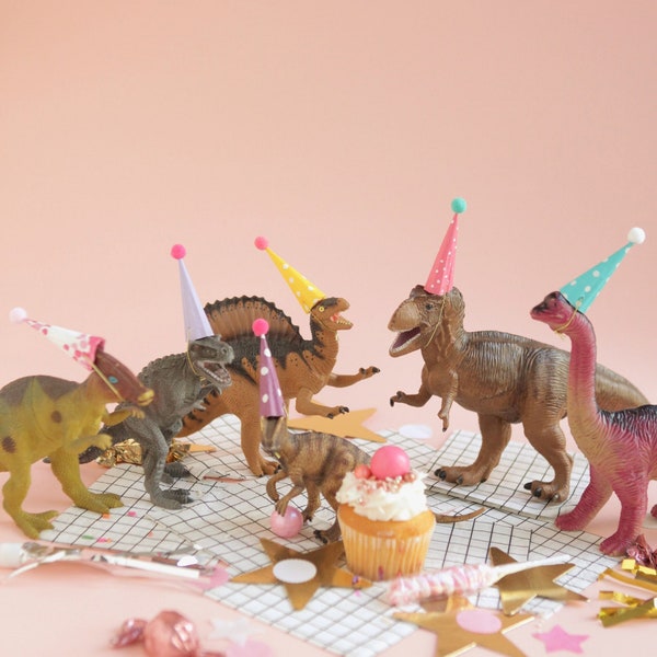 Mini Party Hats for Animals and Dinosaurs - pretty / pastel colors - Tiny Miniature Hats for Dolls, Dinosaurs, Plastic Animals