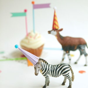 Mini Party Hats for Animals and Dinosaurs BRIGHT COLORS Miniature Hats for Dolls, Plastic Toys image 4