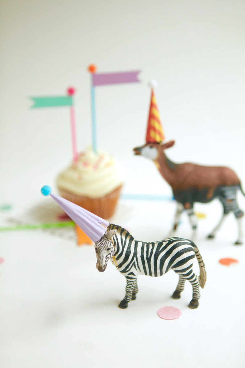 Mini Party Hats for Animals and Dinosaurs BRIGHT COLORS Miniature Hats for Dolls, Plastic Toys image 4