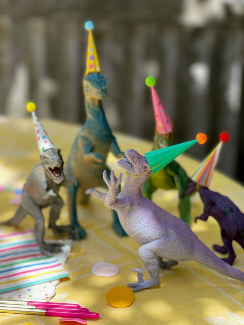 Mini Party Hats for Animals and Dinosaurs BRIGHT COLORS Miniature Hats for Dolls, Plastic Toys image 8