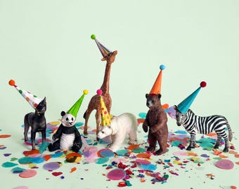 Mini Party Hats for Animal, Dolls and Dinosaur Figurines: Bright Colors - with strings