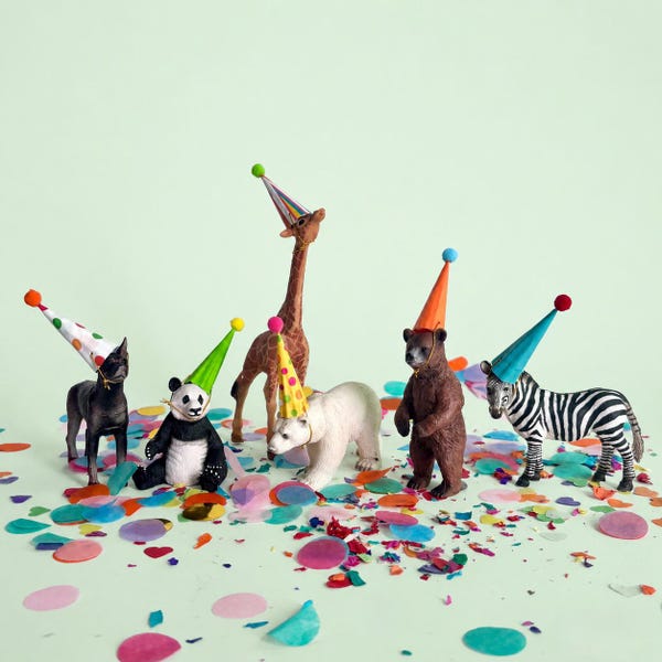 Mini Party Hats for Animal, Dolls and Dinosaur Figurines: Bright Colors - with strings
