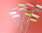 pink, yellow and floral pennant flag cupcake toppers