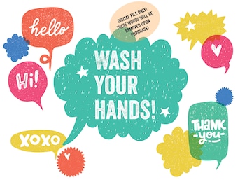 Cute Please Wash Hands printable downloadable door sign, speech bubbles