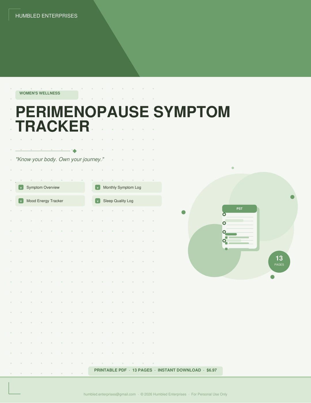 Perimenopause Symptom Tracker Printable PDF | Womens Wellness | Instant ...