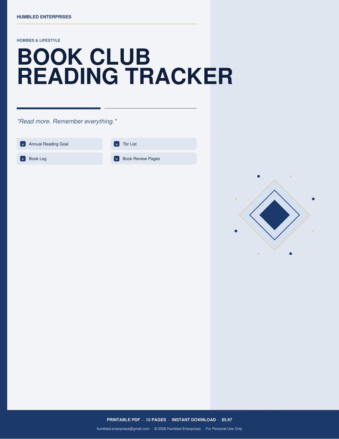 Book Club Reading Tracker Printable PDF | Hobbies & Lifestyle | Instant ...