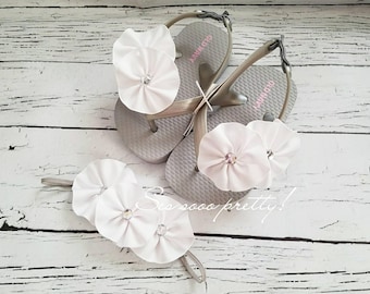 Gray flower flip flops, Baby girl headband and sandals