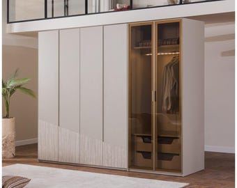 6 Door Wardrobe 260x68x215 cm – Large Modern Closet Storage Unit – Bedroom Armoire with Hanging Space & Shelves – Customizable Wardrobe