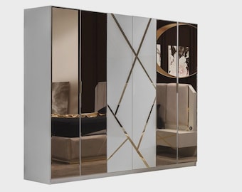 Armadio Diamond a 6 ante, moderno, per camera da letto, ampio ripostiglio, guardaroba contemporaneo, 251x60x217 cm