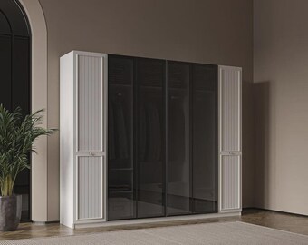 6 Door Wardrobe 270cm Wide | Modern Bedroom Closet 217cm Tall 56cm Deep | Large Armoire Storage Cabinet | Minimalist Wardrobe Organizer